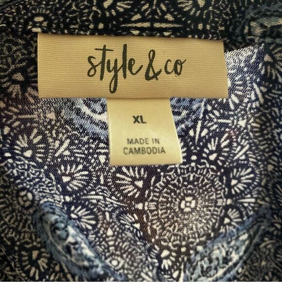 Style & Co Blouse Blue Pattern Tunic Length, Size XL - Picture 2 of 14